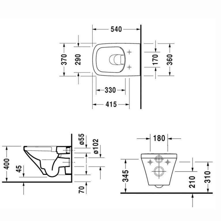 DURAVIT DURASTYLE Комплект: подвесной унитаз Rimless  2551090000 370х540 мм.+сиденье с SoftClose 006379 (СПЕЦЦЕНА)