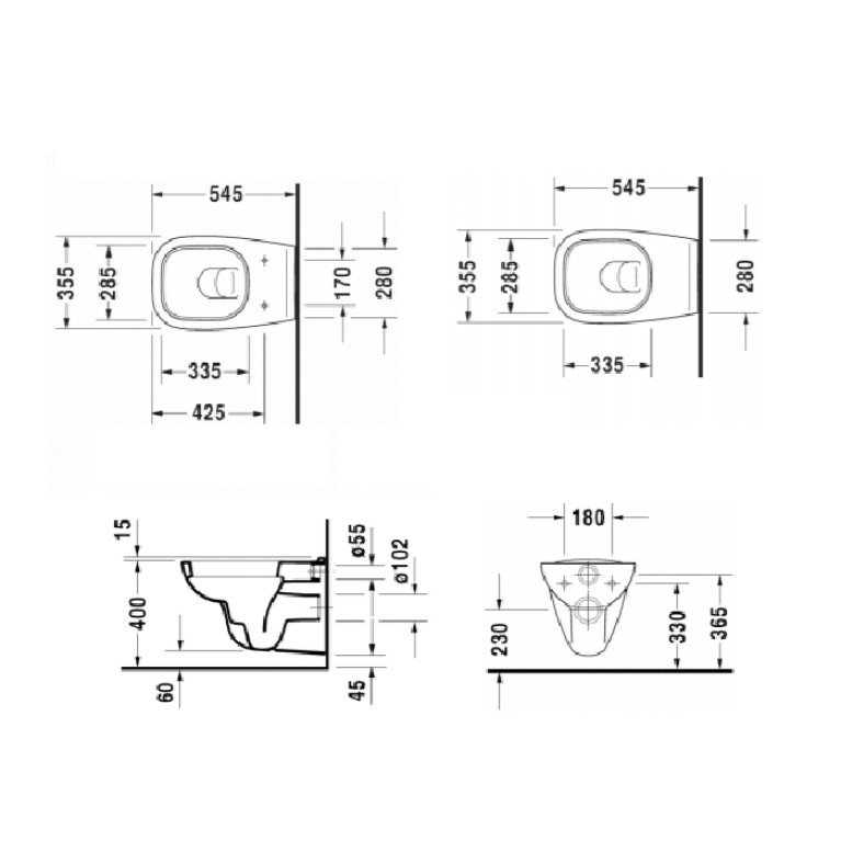 Duravit D-Code Комплект: Унитаз подвесной 359x545x410 mm, цвет: белый глянцевый  (Спеццена)