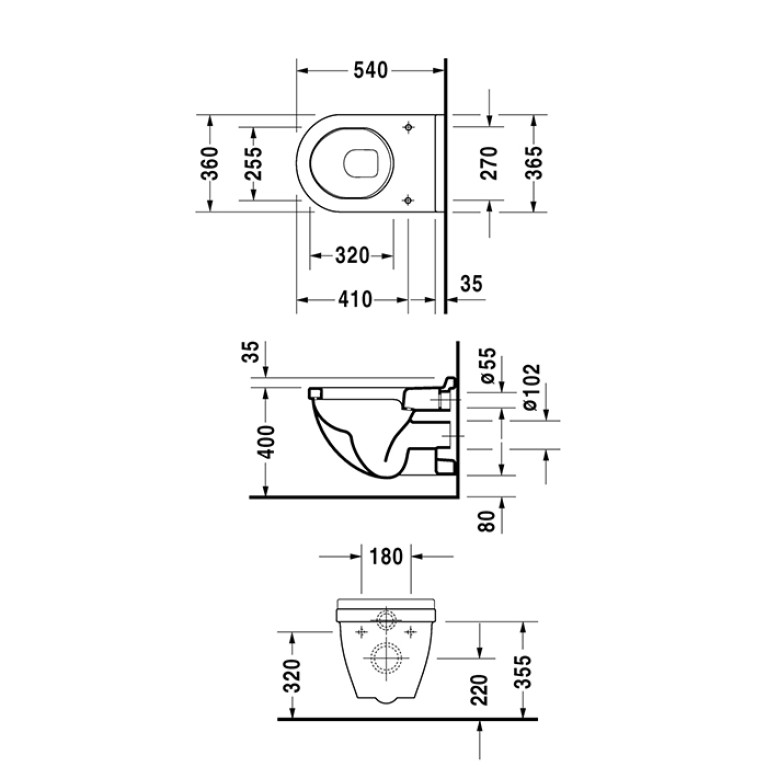 Duravit Starck 3 Комплект: унитаз подвесной  360х540 мм 220009 + сиденье с микролифтом: 006389 цвет: белый