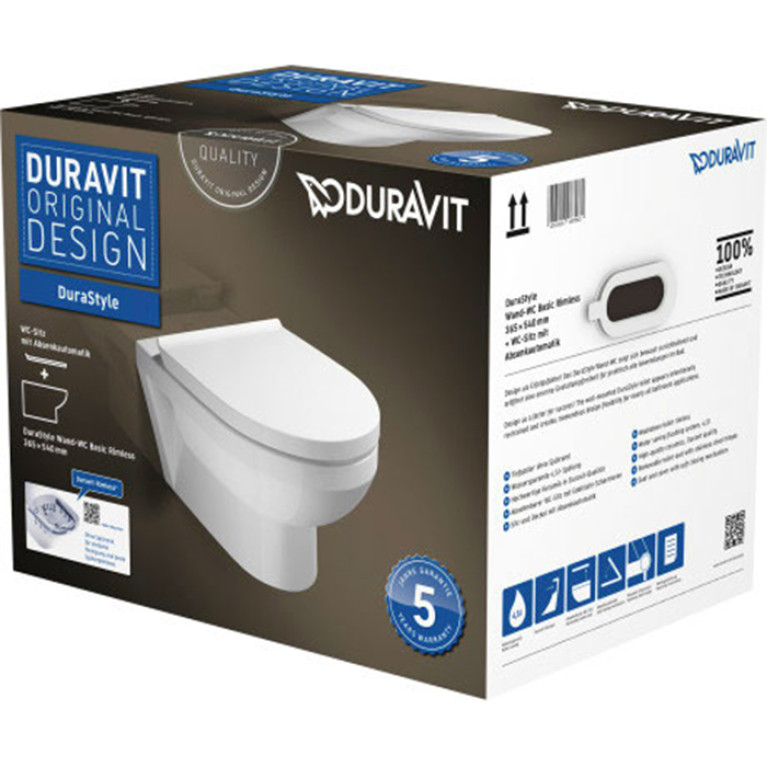 Duravit Durastyle Basic Унитаз подвесной 256209, 540х365 мм, безободковый, с сиденьем 002079 микролифт, цвет: белый (СПЕЦЦЕНА с нашего склада)