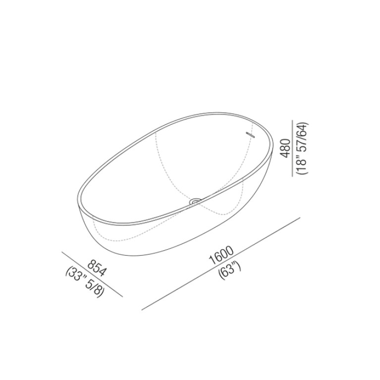 Agape Spoon M Ванна отдельностоящая 160х85,4хh48 см, с переливом, без отв. под смес., материал: Cristalplant&reg;, цвет белый матовый