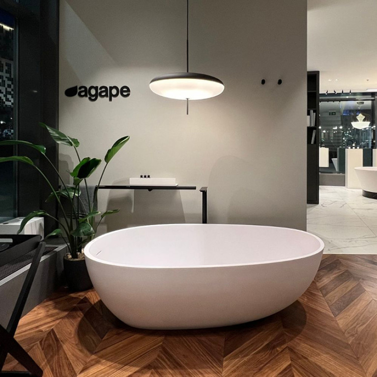Agape Spoon M Ванна отдельностоящая 160х85,4хh48 см, с переливом, без отв. под смес., материал: Cristalplant&reg;, цвет белый матовый