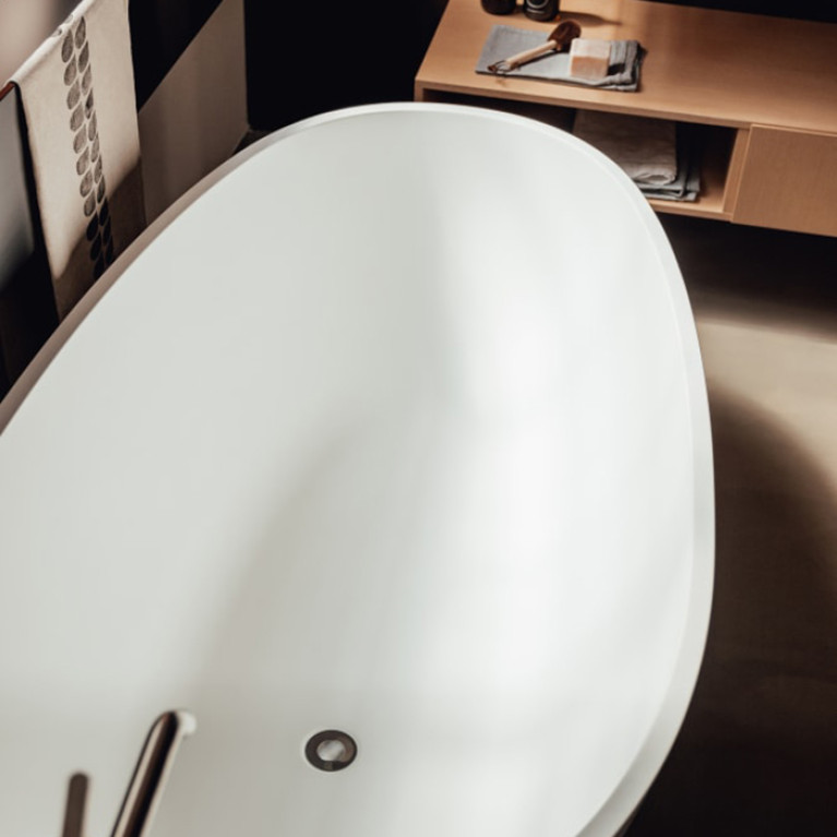 Agape Spoon M Ванна отдельностоящая 160х85,4хh48 см, с переливом, без отв. под смес., материал: Cristalplant&reg;, цвет белый матовый