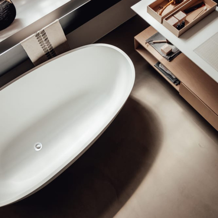 Agape Spoon M Ванна отдельностоящая 160х85,4хh48 см, с переливом, без отв. под смес., материал: Cristalplant&reg;, цвет белый матовый
