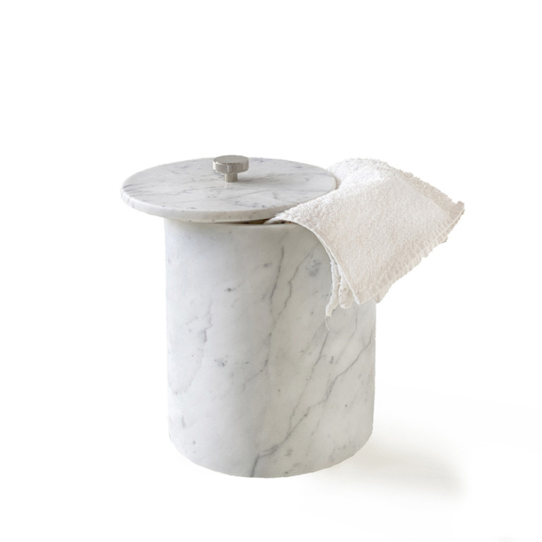 3SC APUANA 2.0 Урна с крышкой d20хh26 см, цвет мрамор White Statuario/Nickel Satinato Lucido