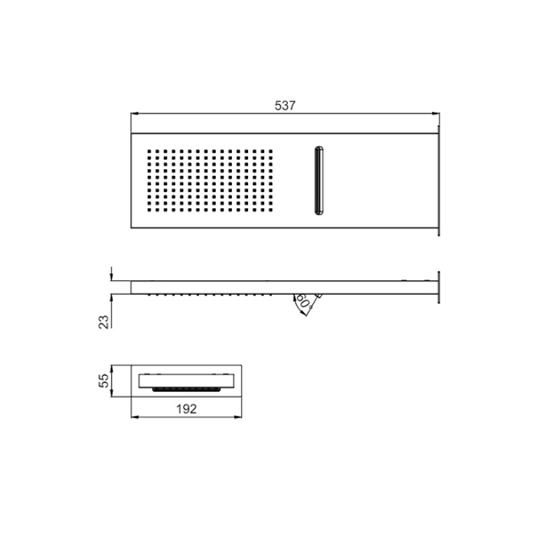 Almar SMART-2 Душевая лейка из стены, 537х165 мм, 2 режима, AISI 316 Stainless Steel