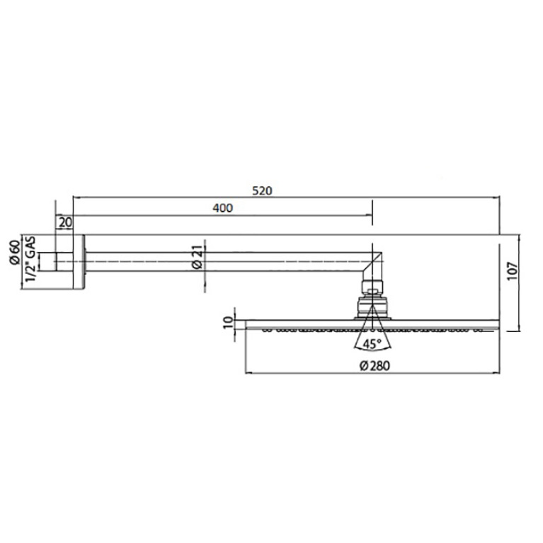 Bossini Верхний душ Cosmo &Oslash; 280 mm с кронштейном 400 mm, черный матовый