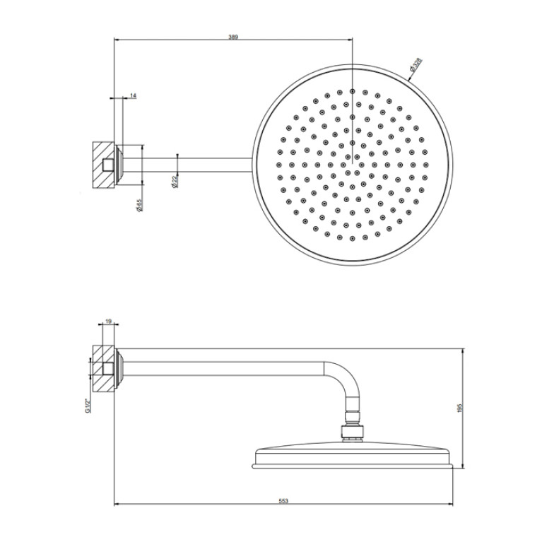 GESSI VENTI20 Верхний душ &Oslash;328 мм., с настенным держателем 389 мм., цвет Black Metal PVD