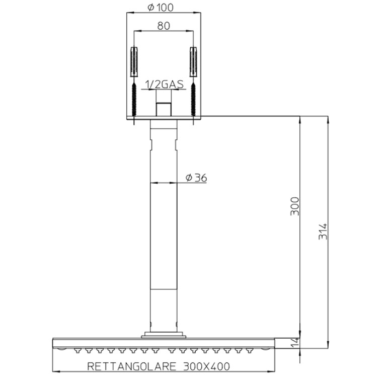 BOSSINI DREAM-RECTANGULAR Верхний душ 400 x 300 mm 1 режим - держателем вертикальным 300 x &Oslash; 36 mm, цвет: хром