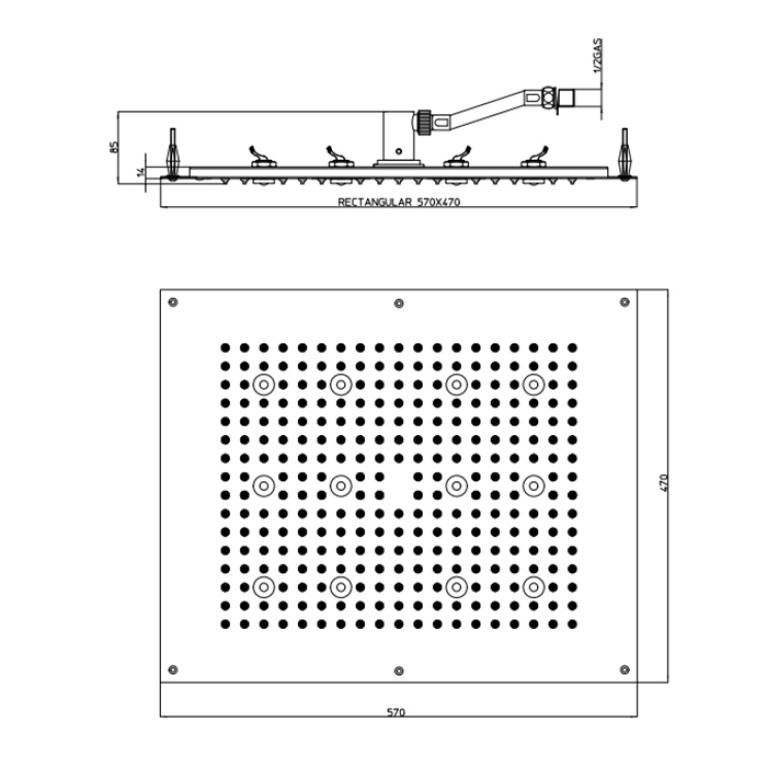 BOSSINI DREAM-RECTANGULAR Верхний душ 570x470 mm, с 12 LED (белый), блок питания/управления, цвет: хром