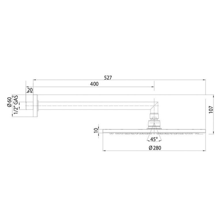 Bossini Верхний душ Cosmo &Oslash; 280 mm с кронштейном 400 mm, Brushed nickel