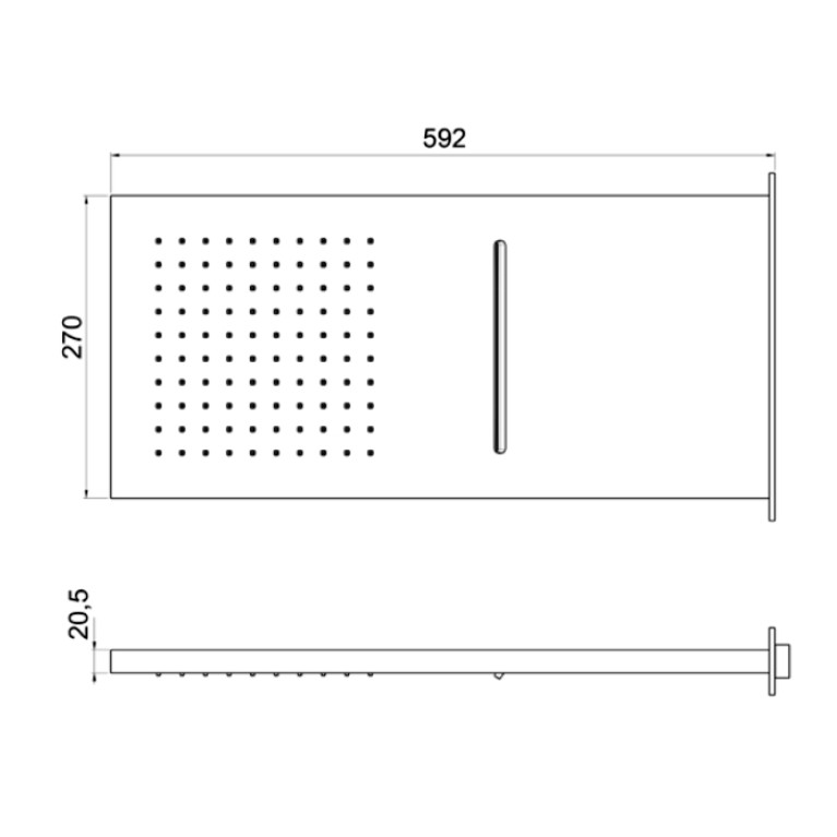 ALMAR Встраиваемый верхний душ 592х270 мм, 2 типа струи, , цвет Stainless Steel Brushed