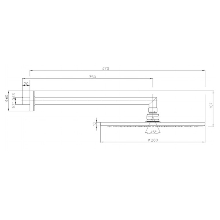 Bossini Верхний душ Cosmo &Oslash; 280 mm с кронштейном 350 mm, хром