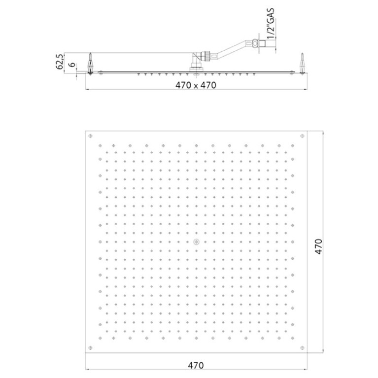 Bossini Paris  Встраиваемая потолочная лейка 470*470 мм, цвет: хром