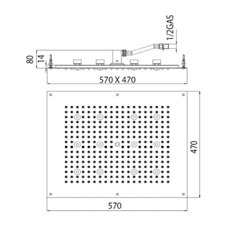 BOSSINI DREAM-RECTANGULAR Верхний душ 570x470 mm, с 12 LED RGB, блок питания/управления, Cromoterapia, цвет: белый матовый