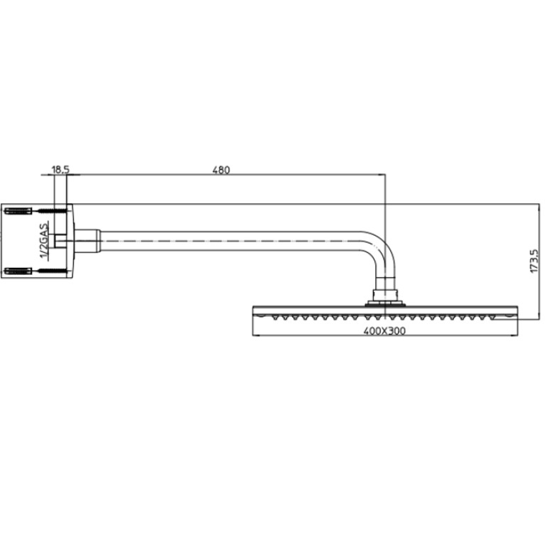 BOSSINI DREAM-RECTANGULAR Верхний душ 400 x 300 mm 1 режим, с держателем &Oslash; 28 mm x 500 mm, цвет: хром