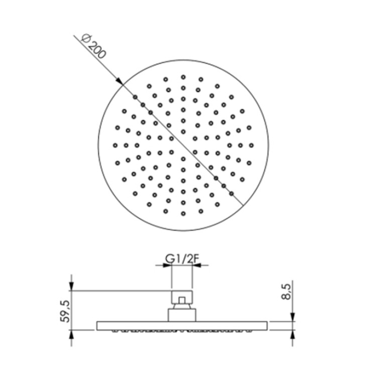 CISAL Shower Верхний душ D=200 мм без держателя, цвет Brushed Nickel