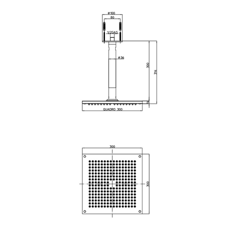 BOSSINI DREAM-CUBE Верхний душ 300 x 300 mm 1 режим - держателем вертикальным 300 x &Oslash; 36 mm, цвет: хром