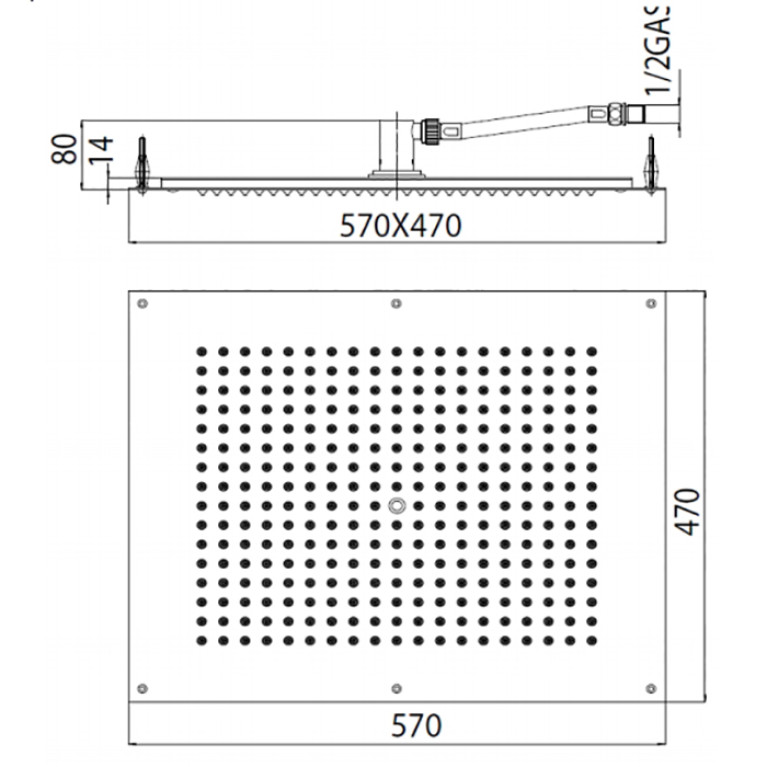 BOSSINI DREAM-RECTANGULAR  Верхний душ 570 x 470 mm, цвет: черный матовый