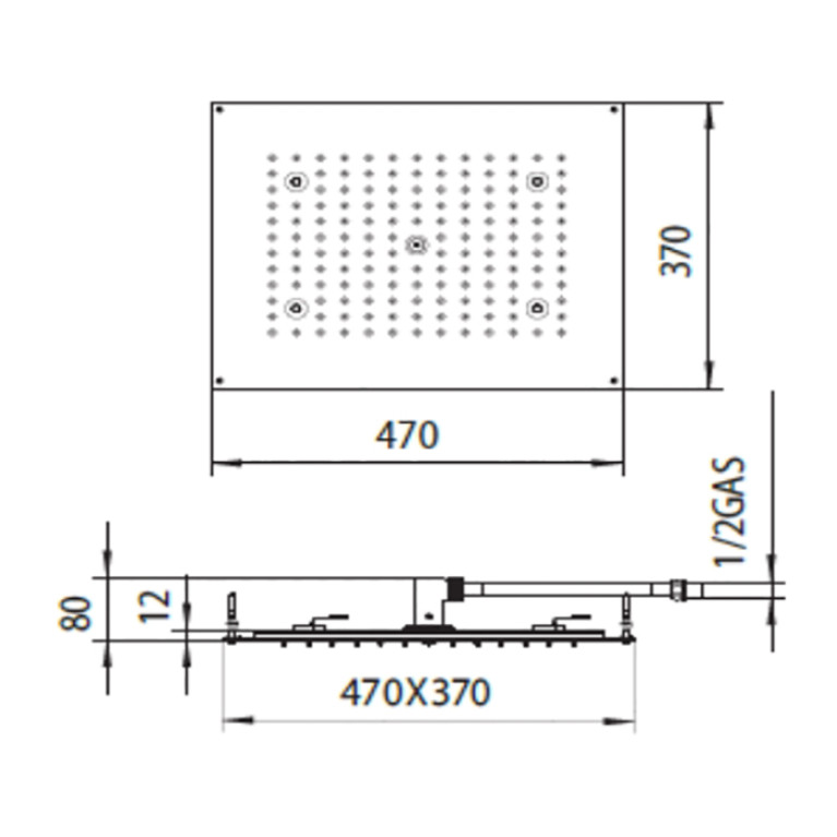 BOSSINI DREAM-RECTANGULAR Верхний душ 470 x 370 mm с 4 LED RGB, блок питания/управления, Cromoterapia, цвет: хром