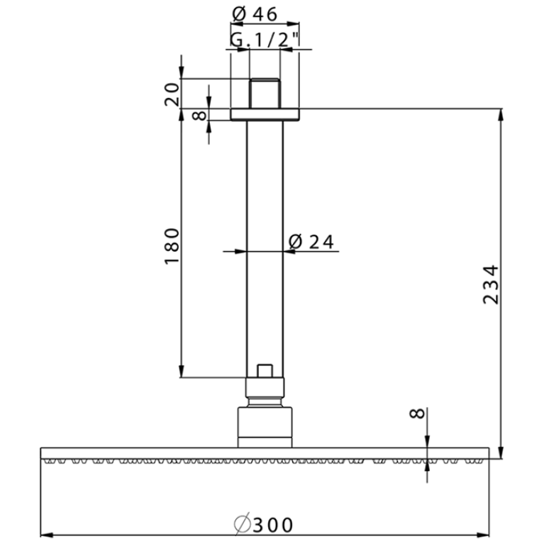 CISAL Shower Верхний душ D300 мм с потолочным держателем L180 мм, цвет хром