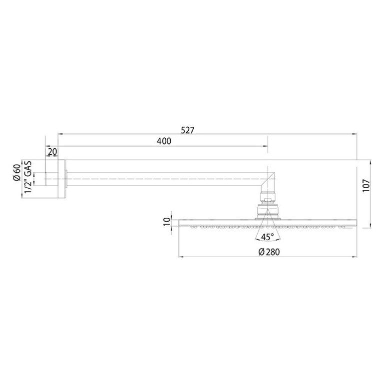 Bossini Верхний душ Cosmo &Oslash; 280 mm с кронштейном 400 mm, хром