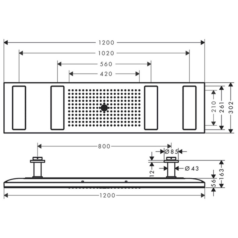 AX ShowerHeaven Верхний душ 1200 x 300 мм, 4jet, потолочный монтаж, без подсветки, цвет: хром