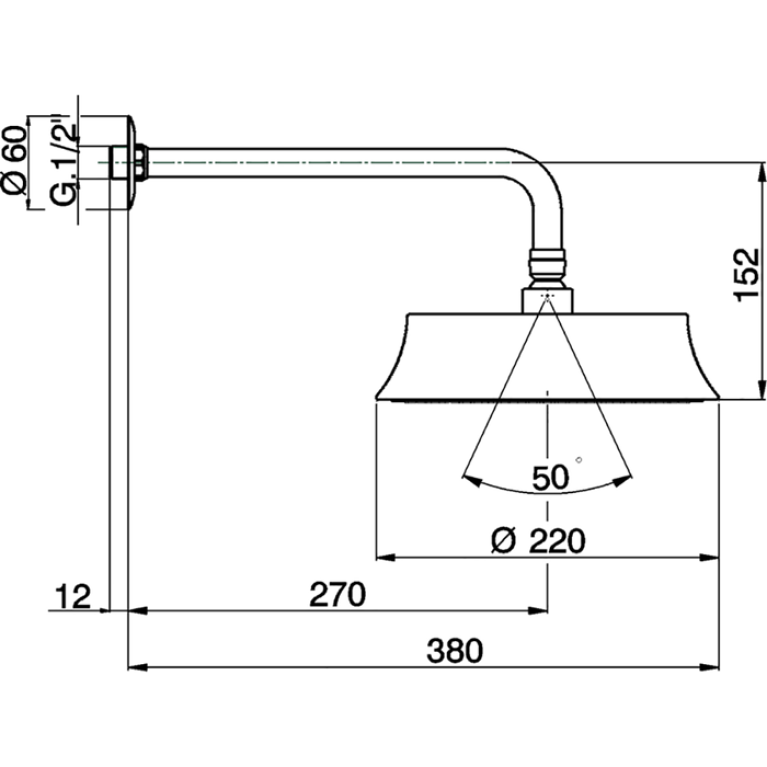 CISAL Shower Верхний душ D220 мм с настенным держателем L270 мм, цвет хром