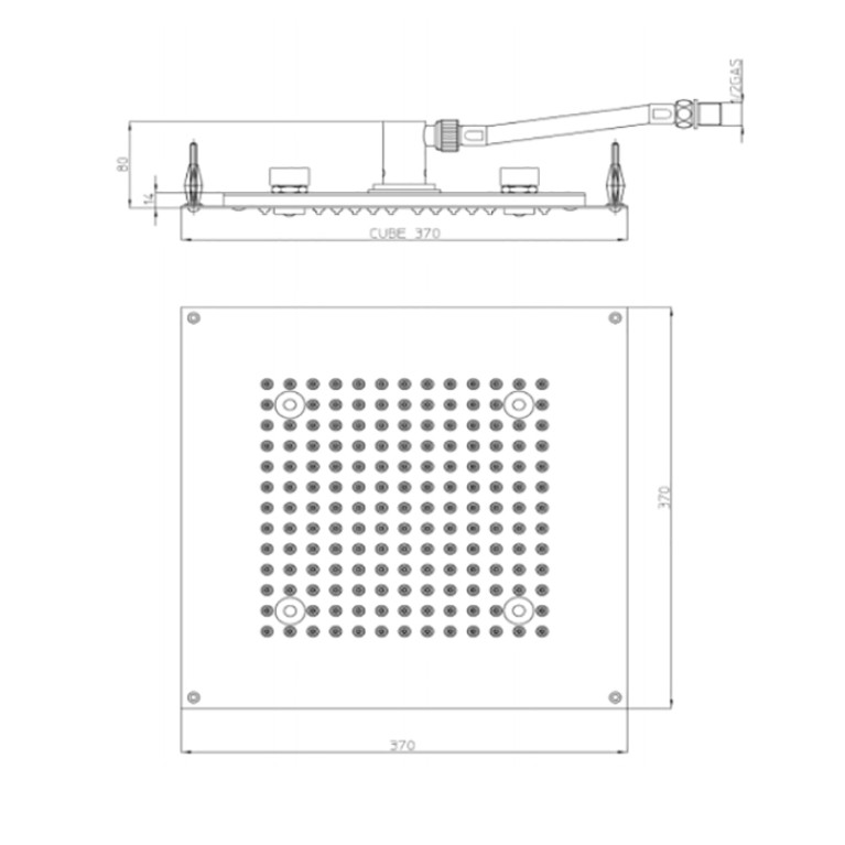 BOSSINI DREAM-CUBE Верхний душ 470 x 370 mm с 4 LED RGB, блок питания/управления, Cromoterapia, гибкая подводка,цвет: черный матовый