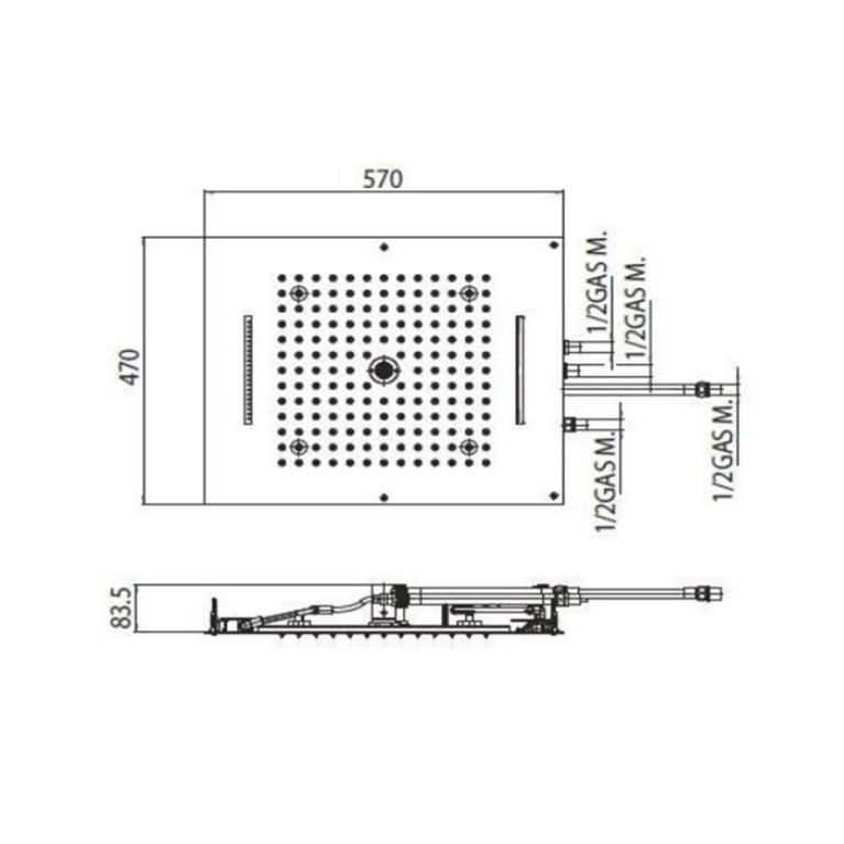 BOSSINI DREAM/4 Верхний душ 570 x 470 mm, 4 режима (дождь, каскад, водопад, моноструя), с 4 LED (белый), блок питания/управления, цвет: хром
