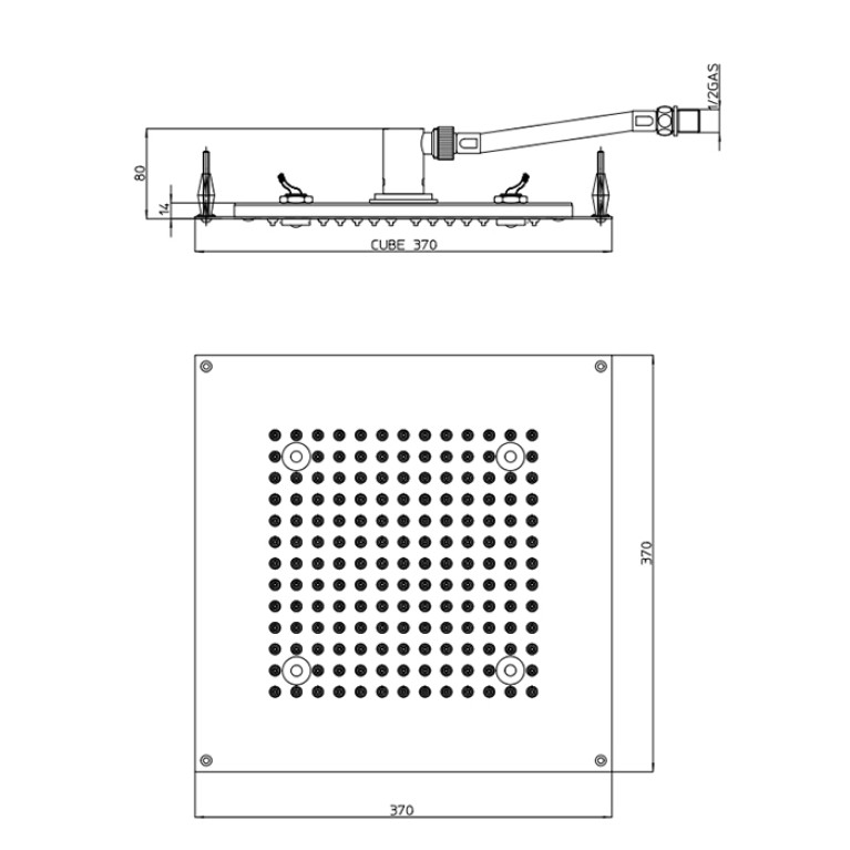 BOSSINI DREAM-CUBE Верхний душ 370 x 370 mm с 4 LED (белый), блок питания/управления, цвет: хром