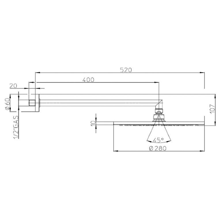 Bossini Верхний душ Cosmo &Oslash; 280 mm с кронштейном 400 mm, цвет: Gold PVD