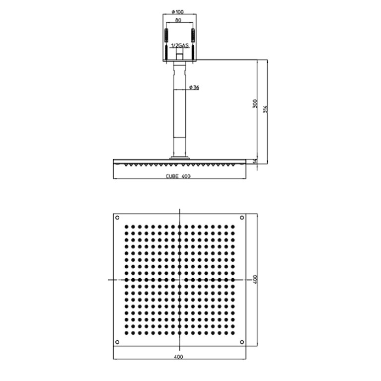 BOSSINI DREAM-CUBE Верхний душ 400 x 400 mm 1 режим - держателем вертикальным 300 x &Oslash; 36 mm, цвет: хром