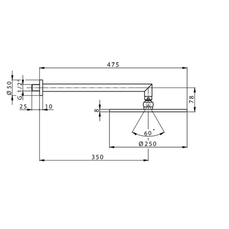 CISAL Shower Верхний душ d=250мм, держатель 350мм, цвет хром