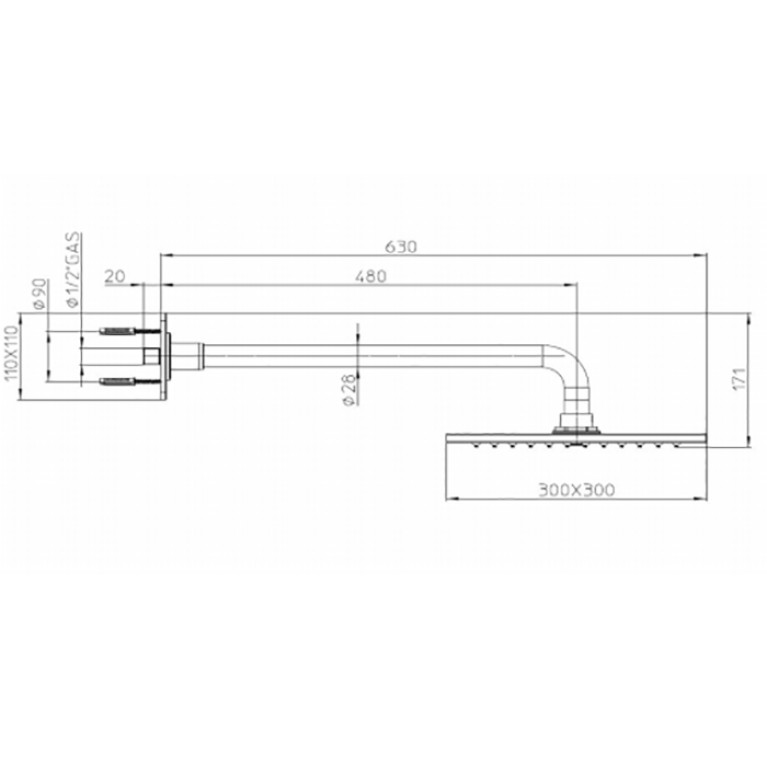 BOSSINI DREAM-CUBE Верхний душ 300 x 300 mm 1 режим, с держателем &Oslash; 28 mm x 500 mm, цвет: хром