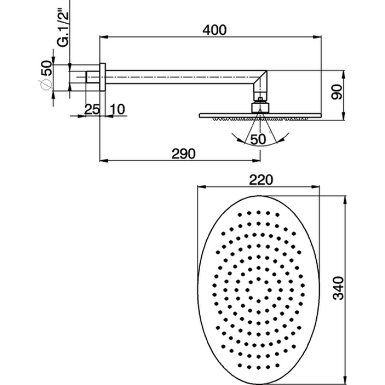 CISAL Shower Верхний душ 340х220 мм с настенным держателем L290 мм, цвет хром