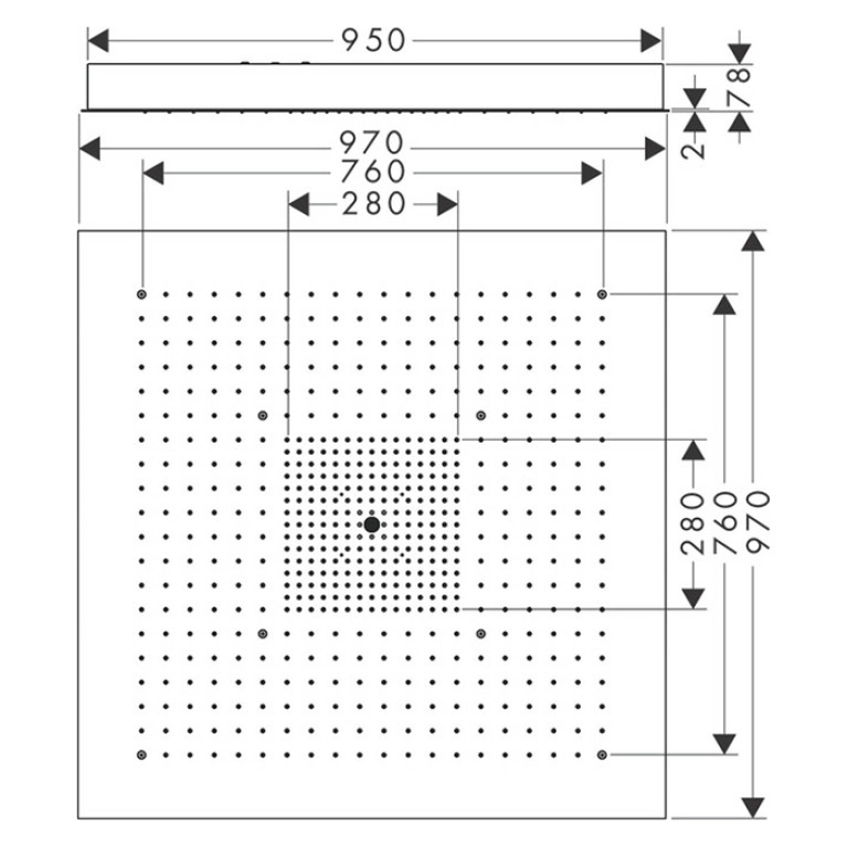 AX ShowerHeaven Верхний душ 970 x 970 мм, потолочный монтаж, без подсветки, &frac34;, цвет: нерж.сталь