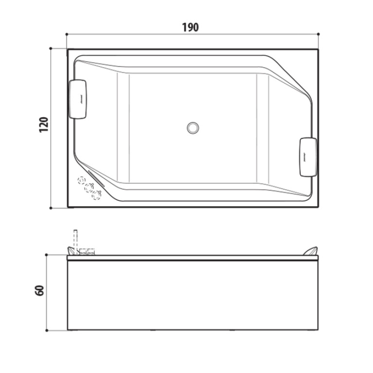 Jacuzzi Onira Ванна без гидромассажа 190*120*60см, в комплекте 2 белые подушки, клик-клак, без отв. под смеситель, без панелей, цвет белый глянцевый