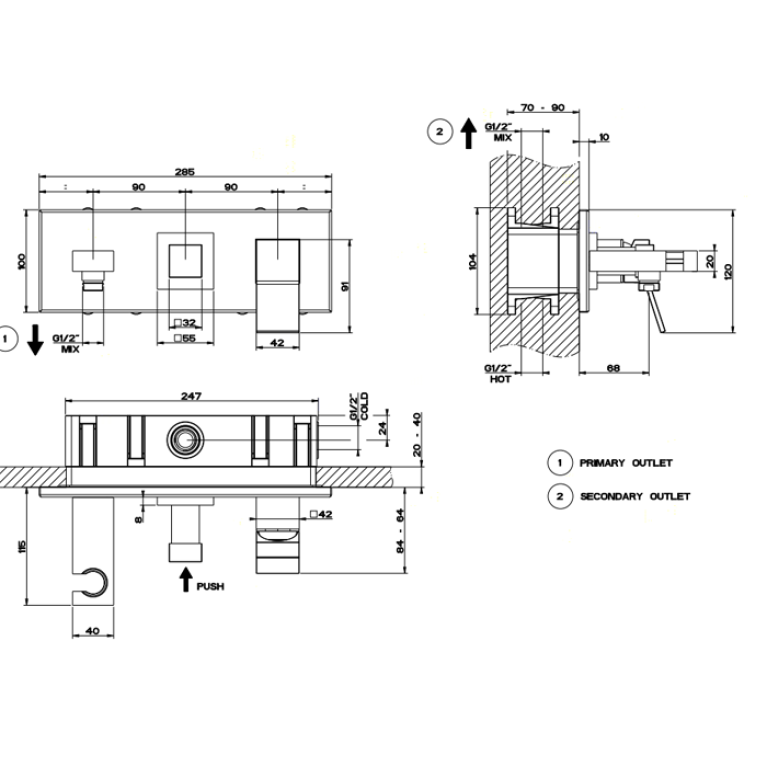 Gessi Внутренняя часть встраиваемого смесителя  на 2 выхода