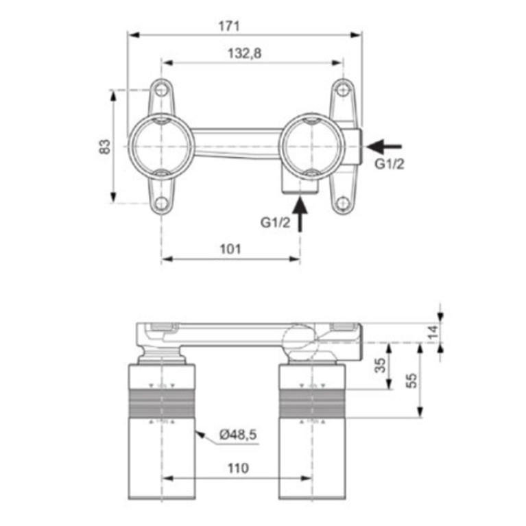 Ideal Standard BUILT-IN Встраиваемая часть однорычажного смесителя для раковины, резьба 1/2