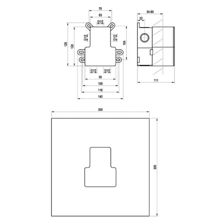 RAVAK Eleganta / R-box Рабочее тело смесителя скрытого монтажа R-box RB 07E.50 Вертик. O2 (для ES 065, EL 065)