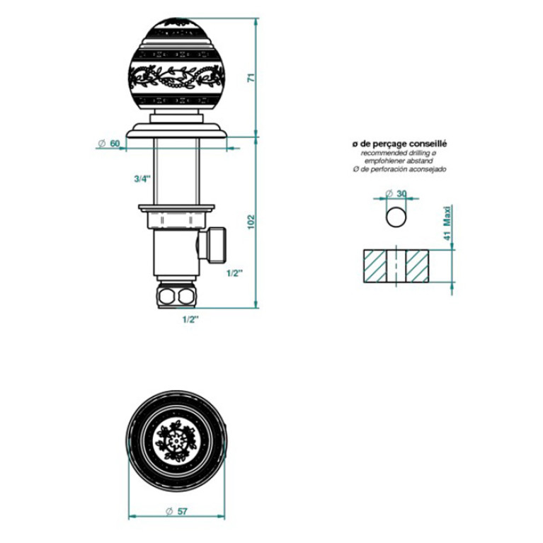 THG MARQUISE NOIR DECOR OR Вентиль смесителя для раковины, ручка черная, декор золото, цвет полированное золото