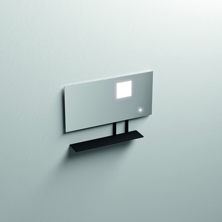 KERASAN  Зеркало 90х61 cм, с черной матовой полкой, с LED подсветкой и сенс выкл.