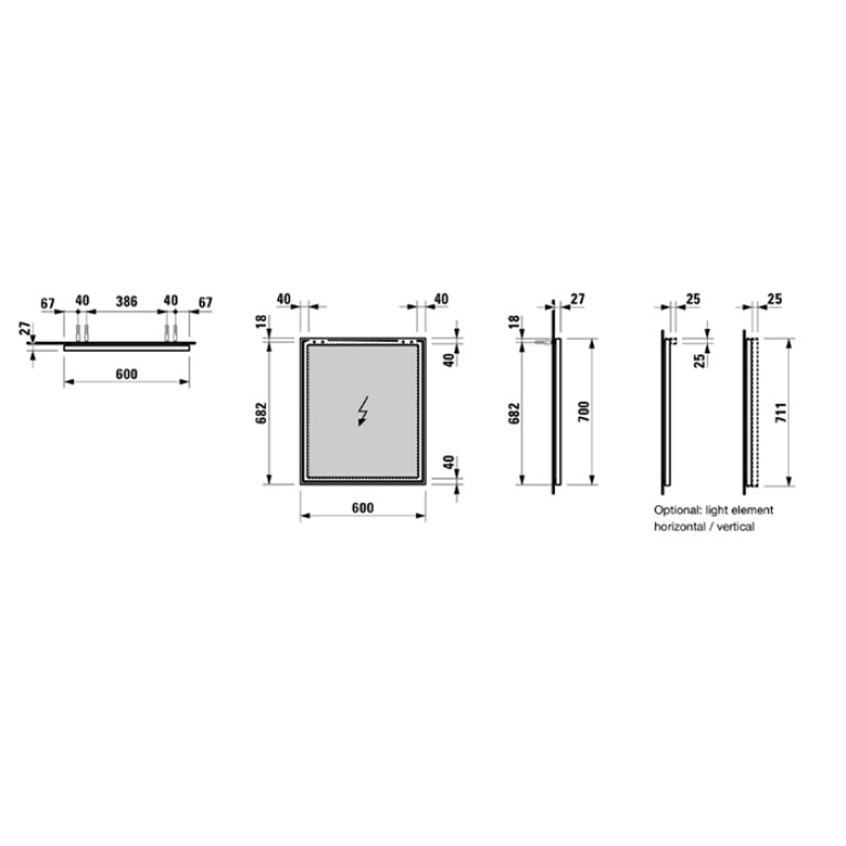 LAUFEN Frame 25 Зеркало 600х700х25 мм, с алюминиевой рамкой, без подсветки