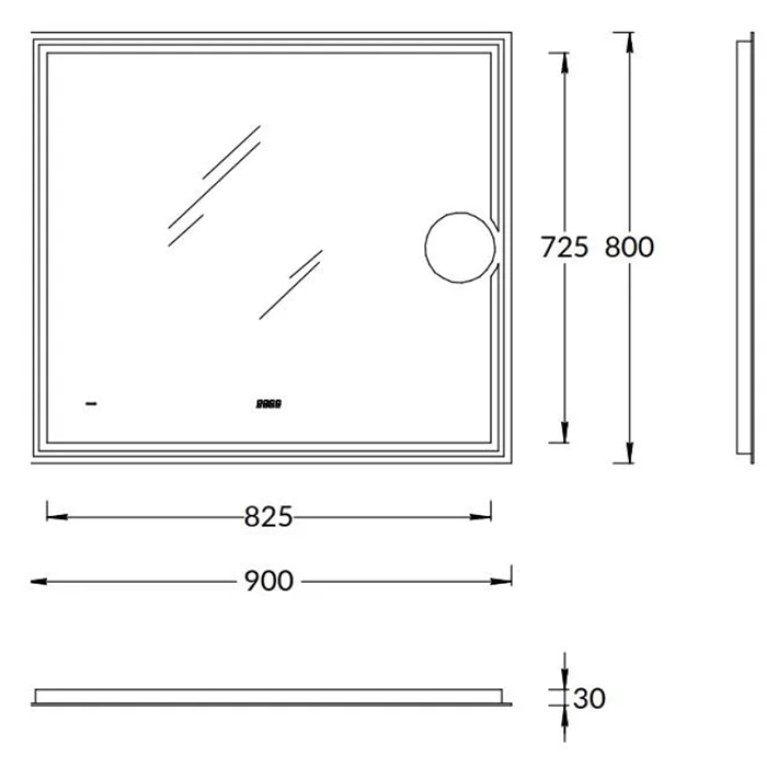 Kerama Marazzi Зеркало TECNO 90х80 см. c LED подсветкой, с макро линзой, с функцией антизапотевание, белый глянцевый
