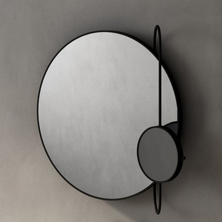 Agape Revolving Moon Зеркало круглое d70 см, + косметическое зеркало d20 см на раме, цвет: черный матовый
