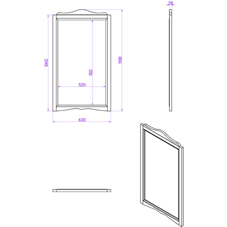 TW Veronica, Зеркало 63*h110см, цвет: bianco