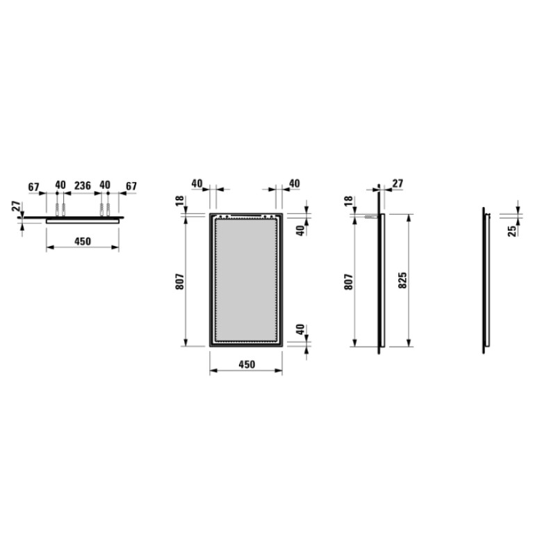 Laufen Frame 25 зеркало 450x25x825 мм, с алюминиевой рамой