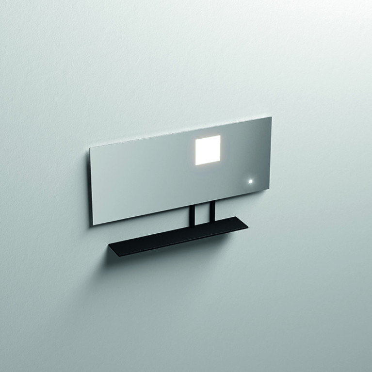 KERASAN  Зеркало 110х61 cм, с черной матовой полкой, с LED подсветкой и сенс выкл.