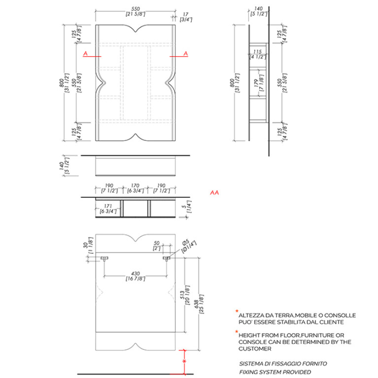 Devon Papillon cabinet  Зеркало шкаф 550xh800x140 мм с деревянными полками (Снято с пр-ва)